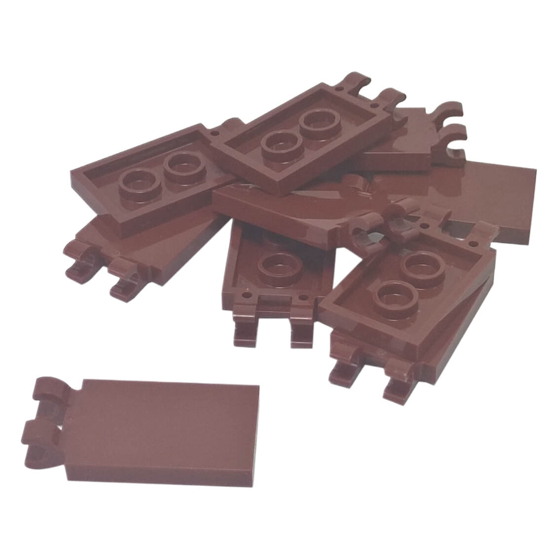 LEGO® tile modified 2 x 3 with 2 thick open O clips in reddish brown