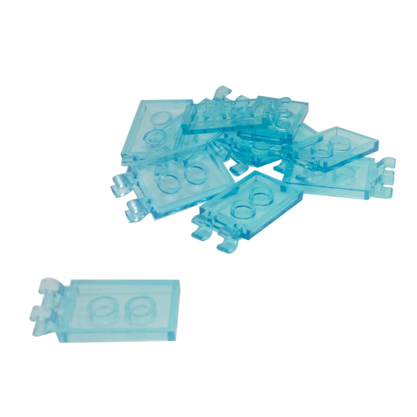 LEGO® tile modified 2 x 3 with 2 thick open O clips in trans light blue