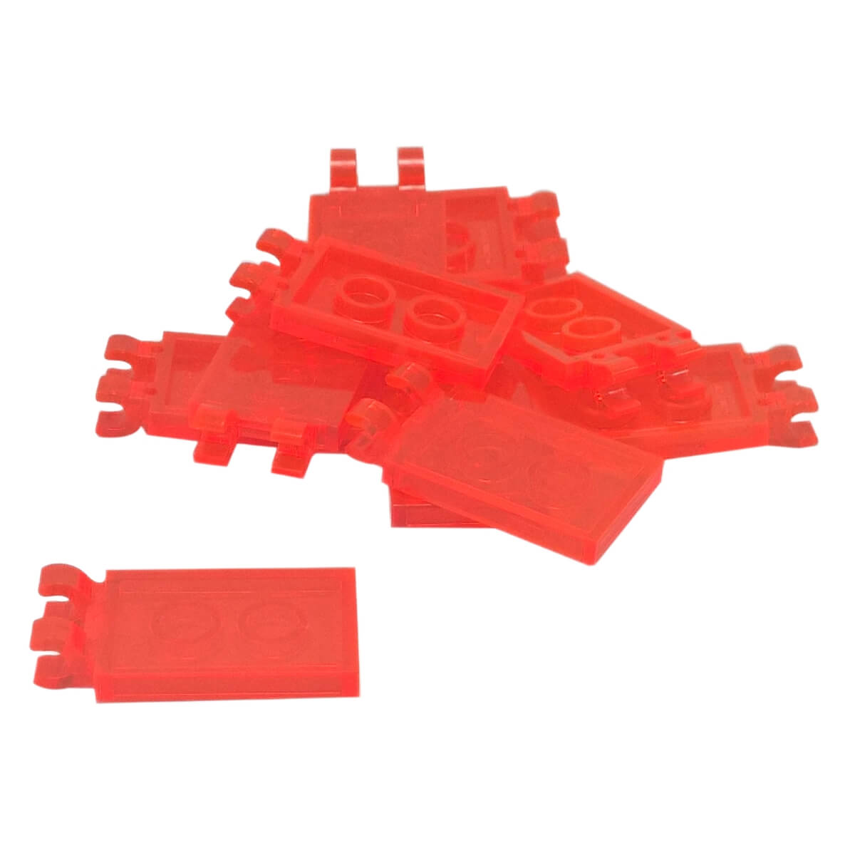 LEGO® tile modified 2 x 3 with 2 thick open O clips in trans neon orange