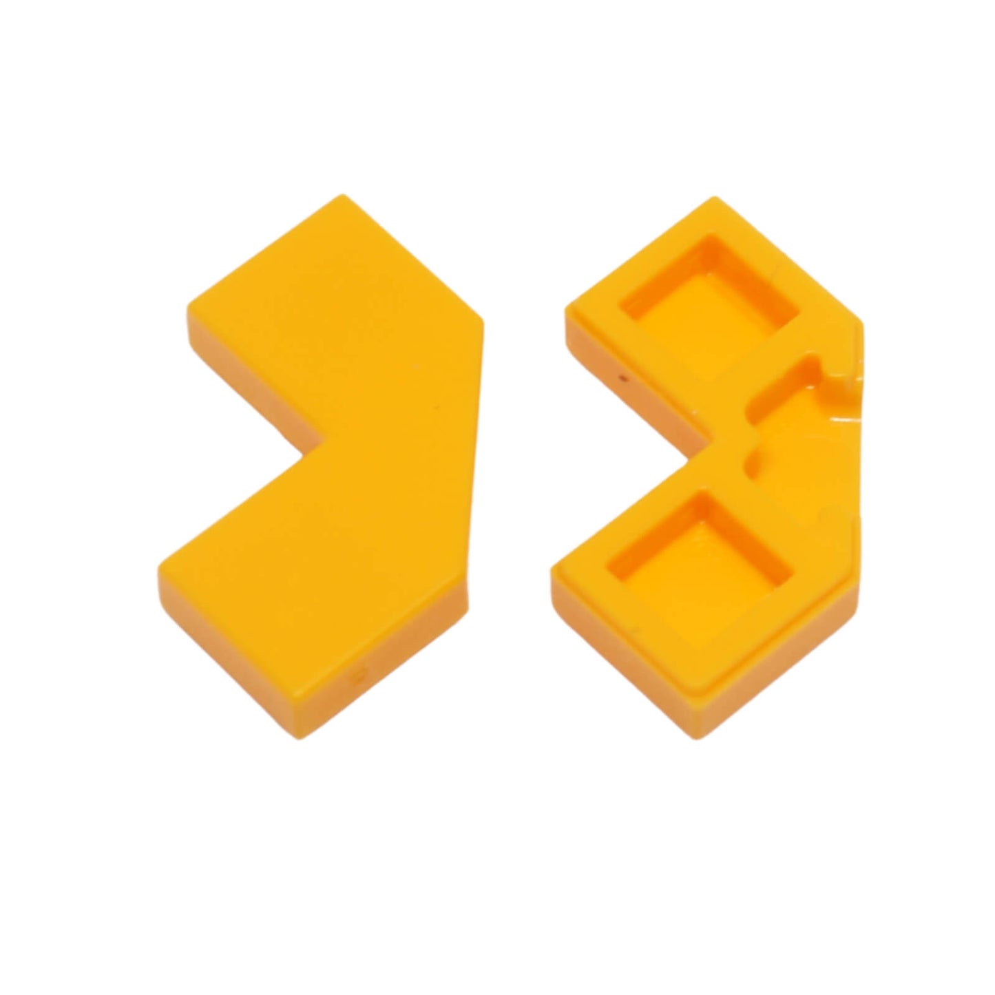 Bright light orange LEGO® modified facet tile 2x2 part 27263 angled faceted surface detail close-up view