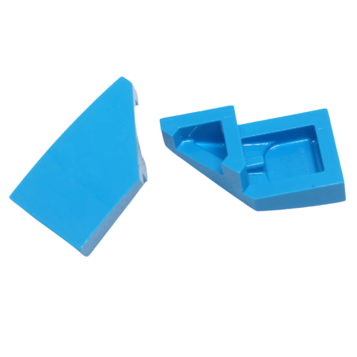 LEGO Tile Round Corner 2 x 2 Macaroni part 27925 shown from top and underside dark azure