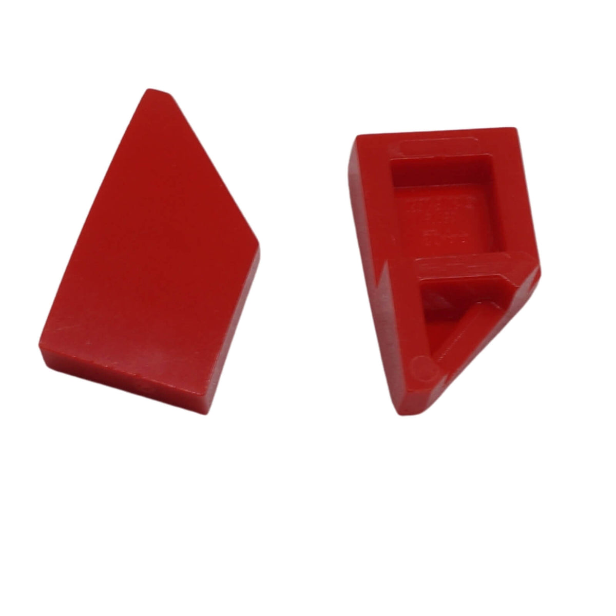 LEGO Tile Round Corner 2 x 2 Macaroni part 27925 shown from top and underside red