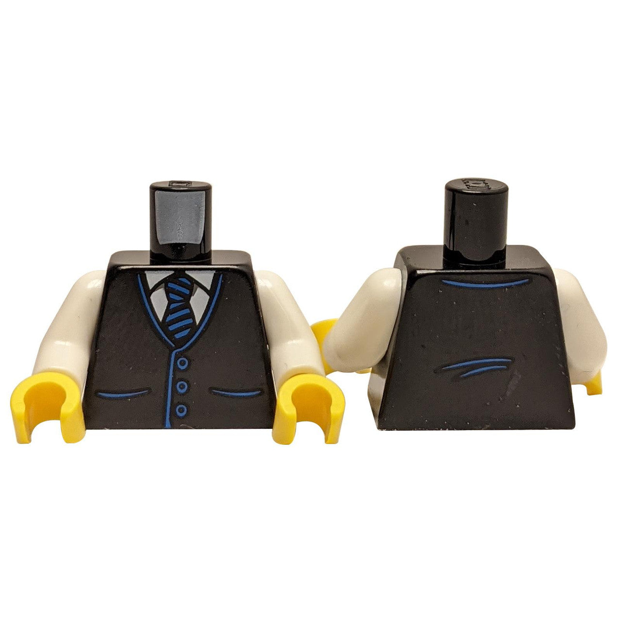 LEGO® minifigure torso black suit blue tie white arms front and back view