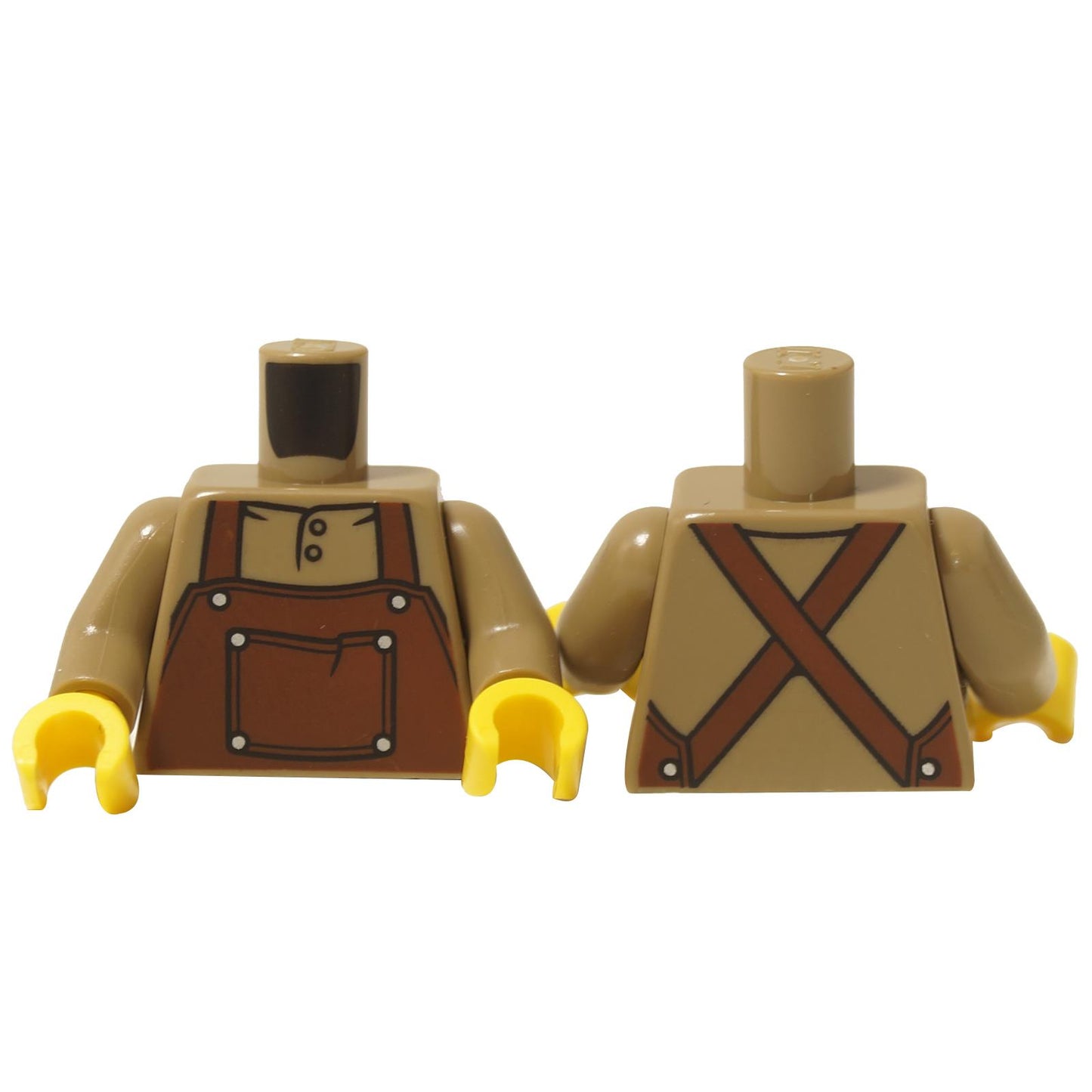 LEGO® Torzo s červenohnědou zástěrou kováře přes tmavě hnědé tričko. Pohled zepředu a zezadu.