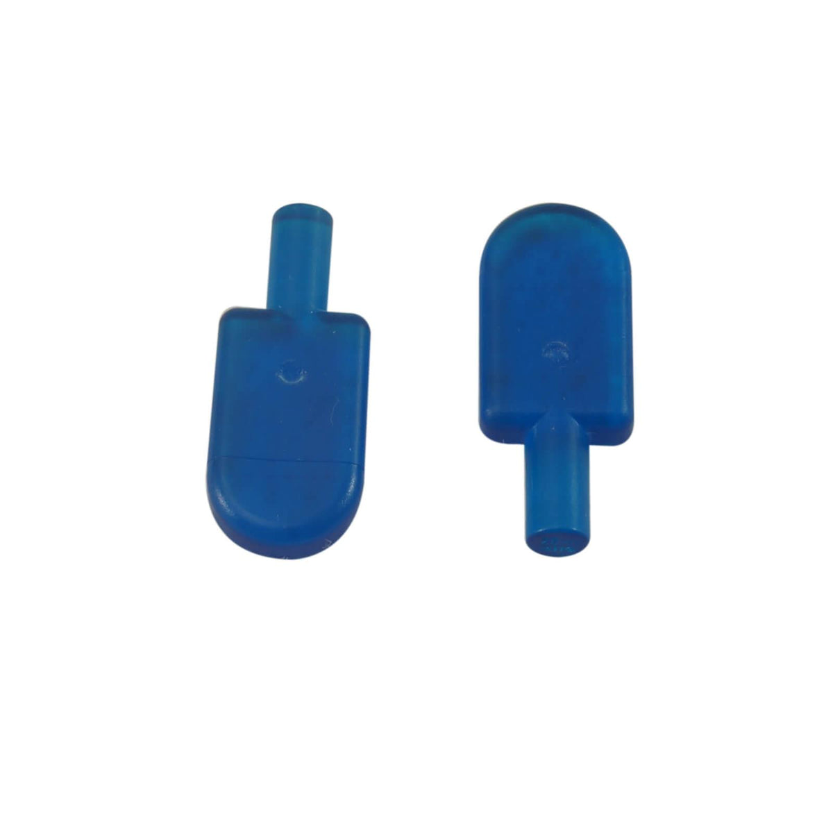 Trans-Dark blue LEGO® ice pop part 30222 shown front and back with rounded rectangular popsicle shape and integrated stick