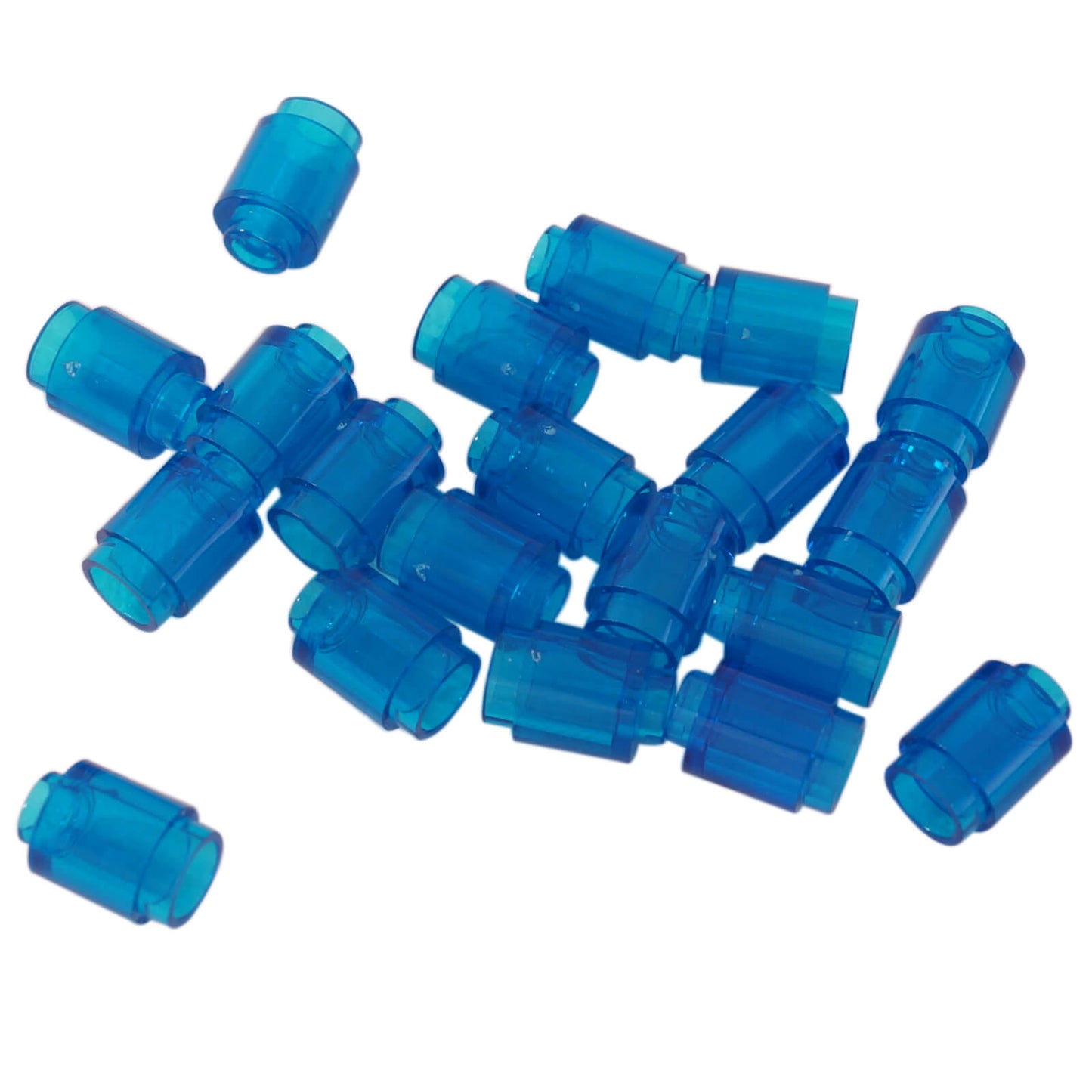 Trans dark blue round 1 x 1 brick part 3062 with cylindrical shape for LEGO® transparent builds
