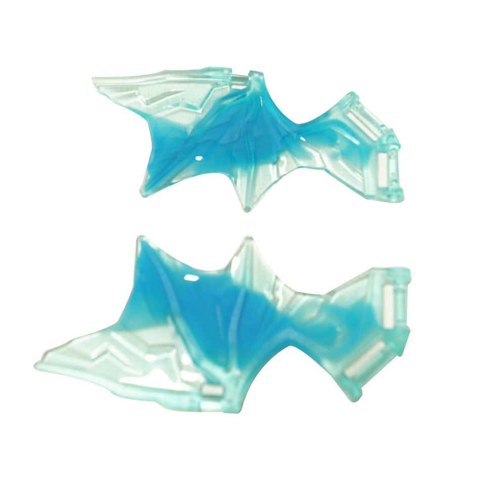 Trans-light blue dragon wing 11 x 5 with bar handles, marbled dark azure pattern, shown as a matching pair on white
``
