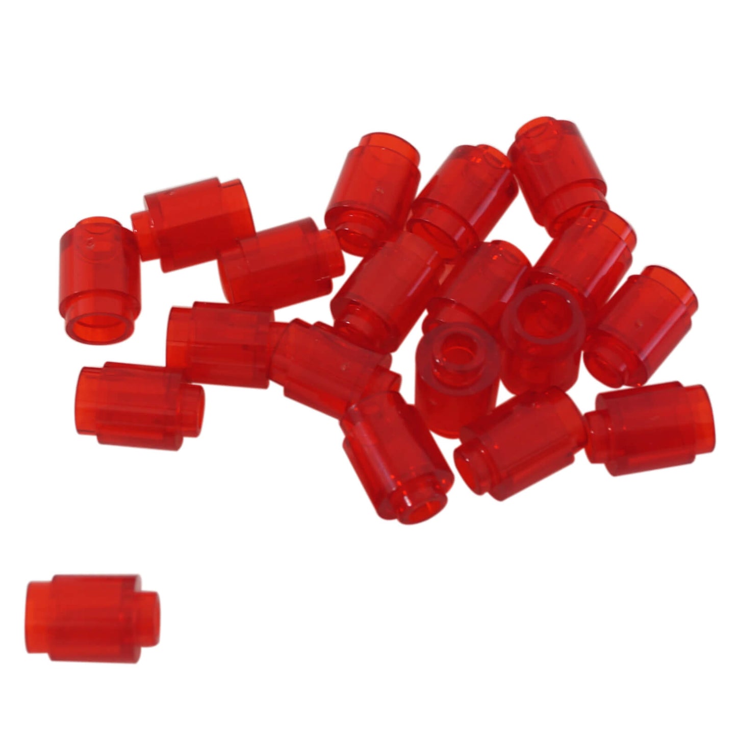 Trans red round 1 x 1 brick part 3062 with cylindrical shape for LEGO® transparent builds
