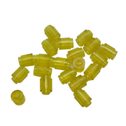 Trans yellow round 1 x 1 brick part 3062 with cylindrical shape for LEGO® transparent builds
