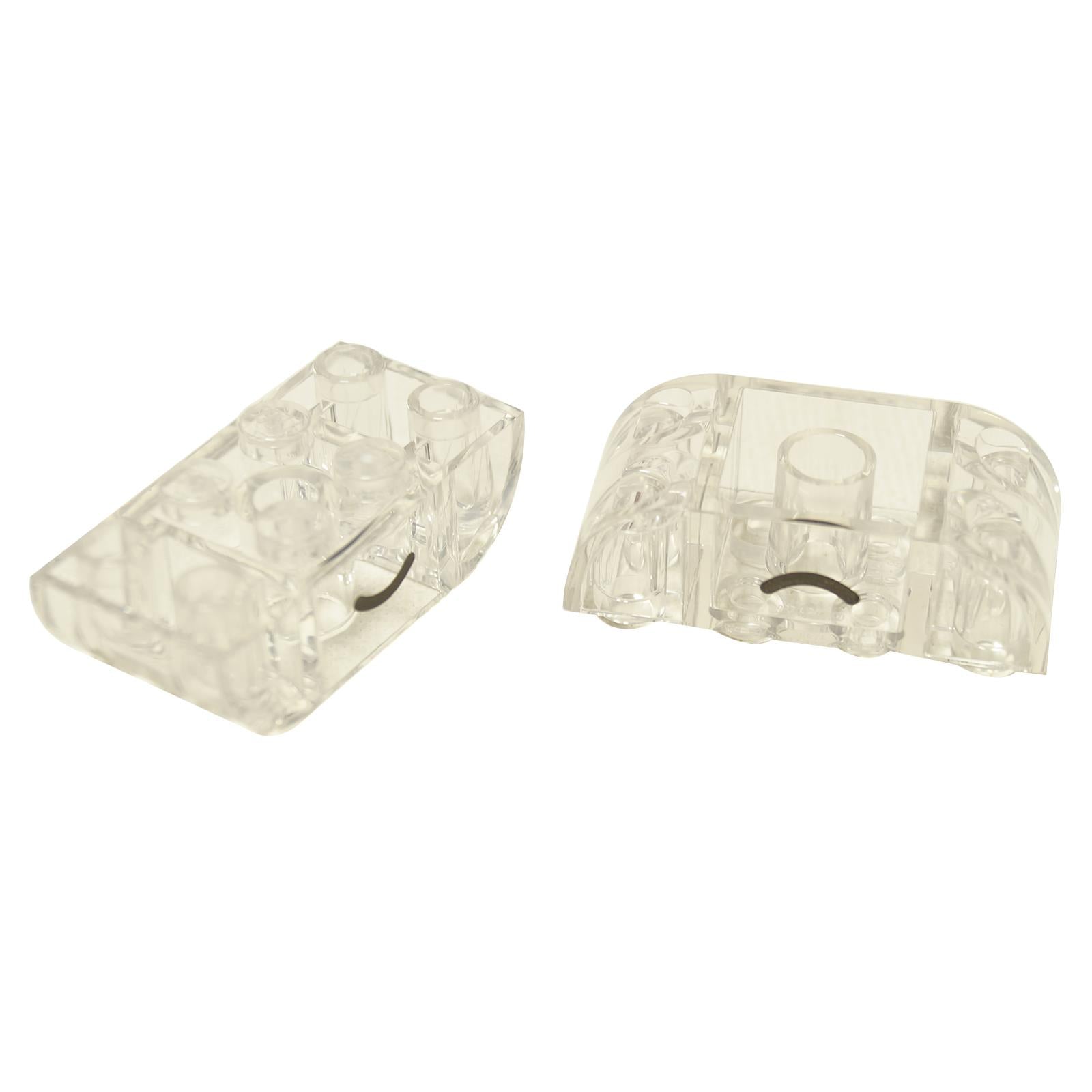 Trans-clear inverted curved slope 4 x 2 double with black curved smile line print, two angles shown
