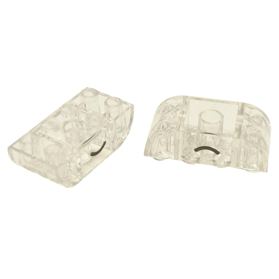 Trans-clear inverted curved slope 4 x 2 double with black curved smile line print, two angles shown
