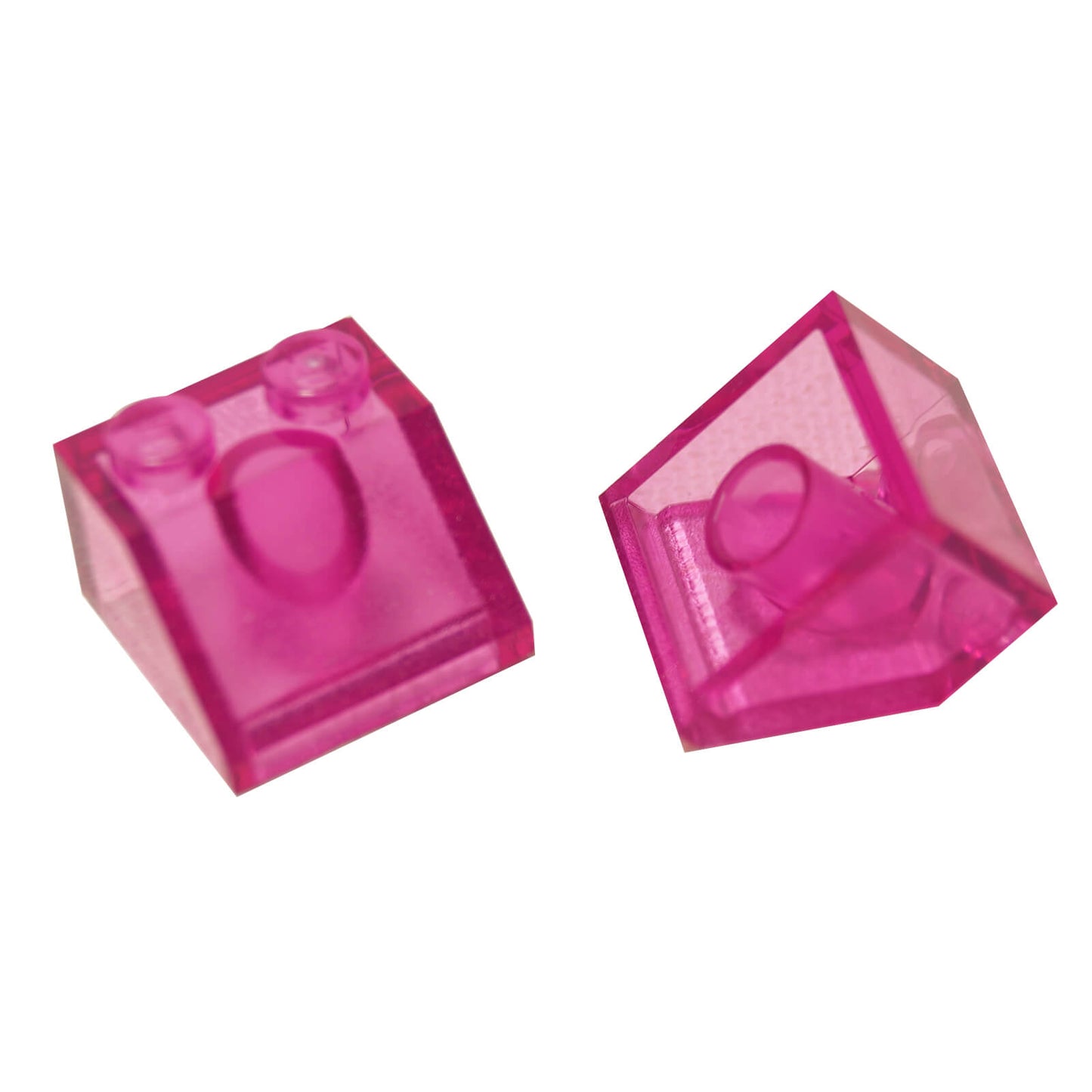 Transparent dark pink 45 degree slope brick 2 x 2 for angled builds, roofs and shaping
