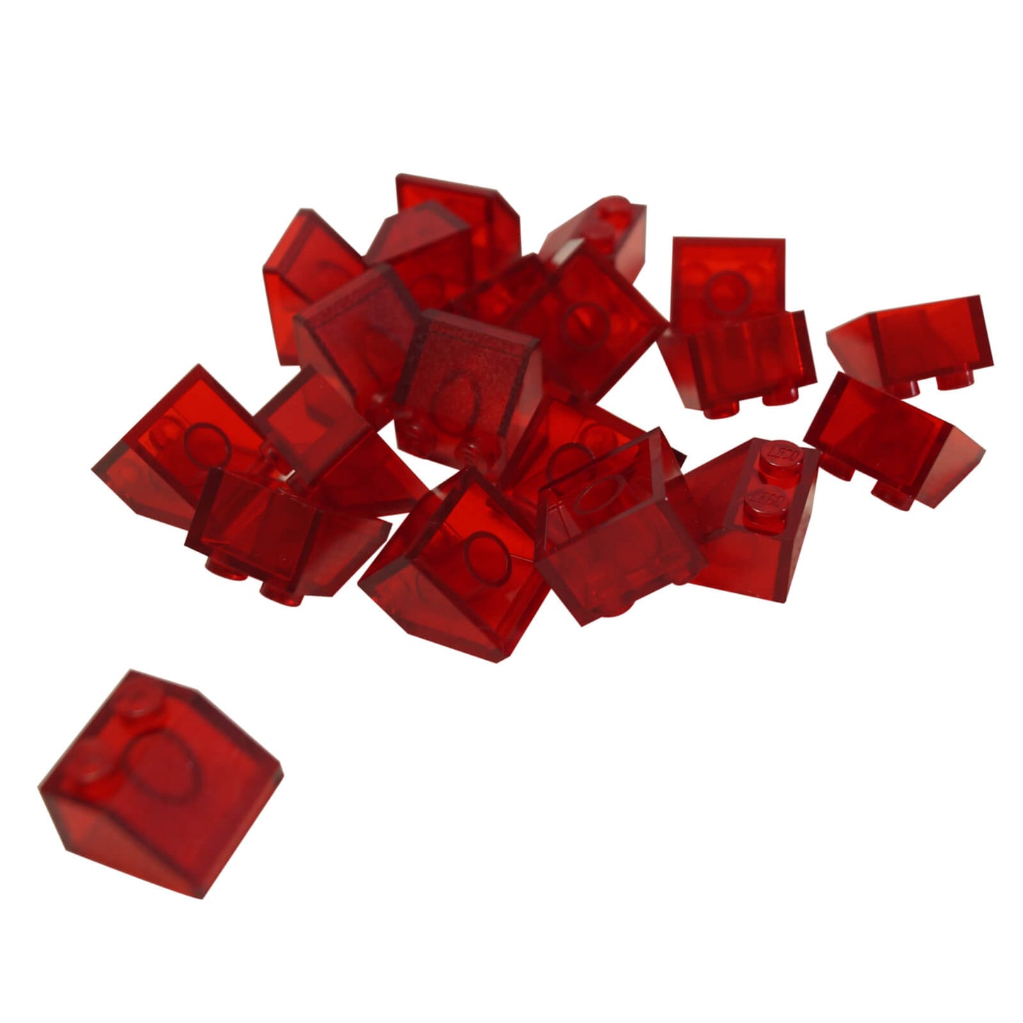 Transparent red 45 degree slope brick 2 x 2 for angled builds, roofs and shaping
