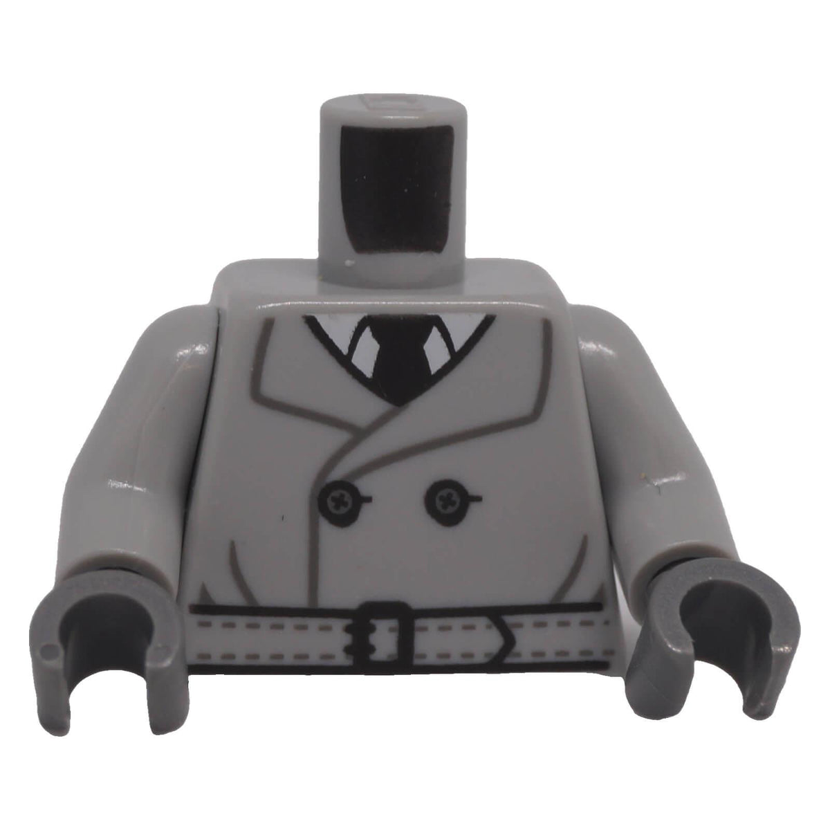 LEGO light bluish gray trench coat torso 973pb5489c01 front with white shirt and black tie