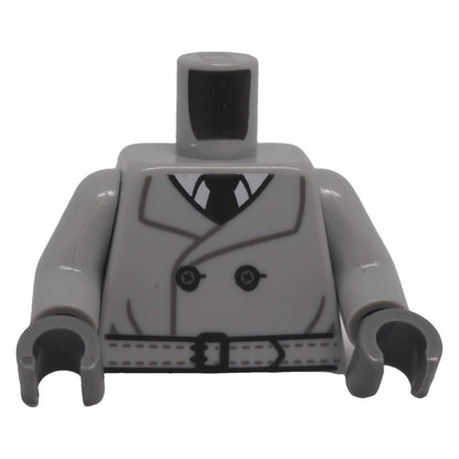 LEGO light bluish gray trench coat torso 973pb5489c01 front with white shirt and black tie