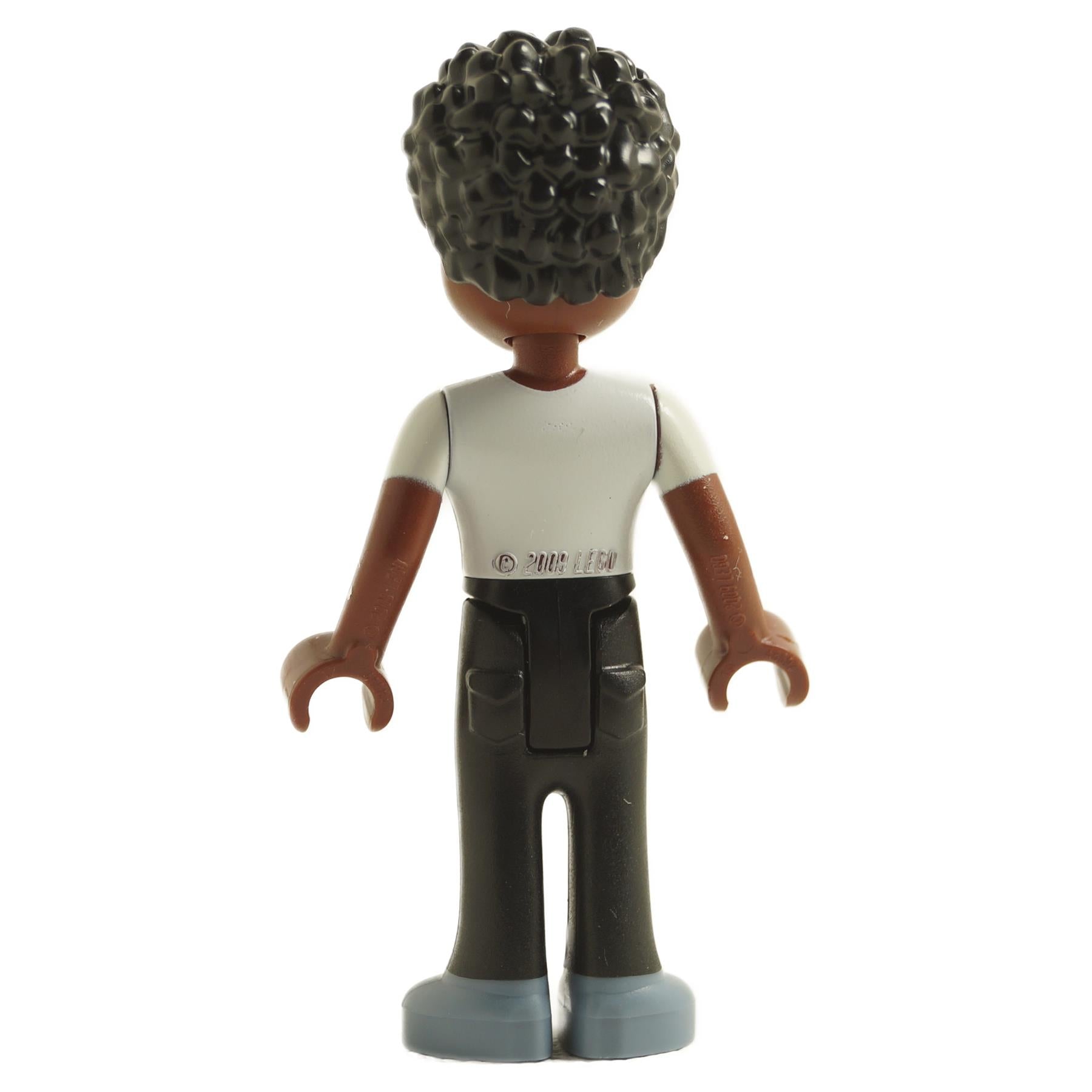 Back view of LEGO® Friends Trevor mini-doll frnd486 showing torso back printing and leg details
