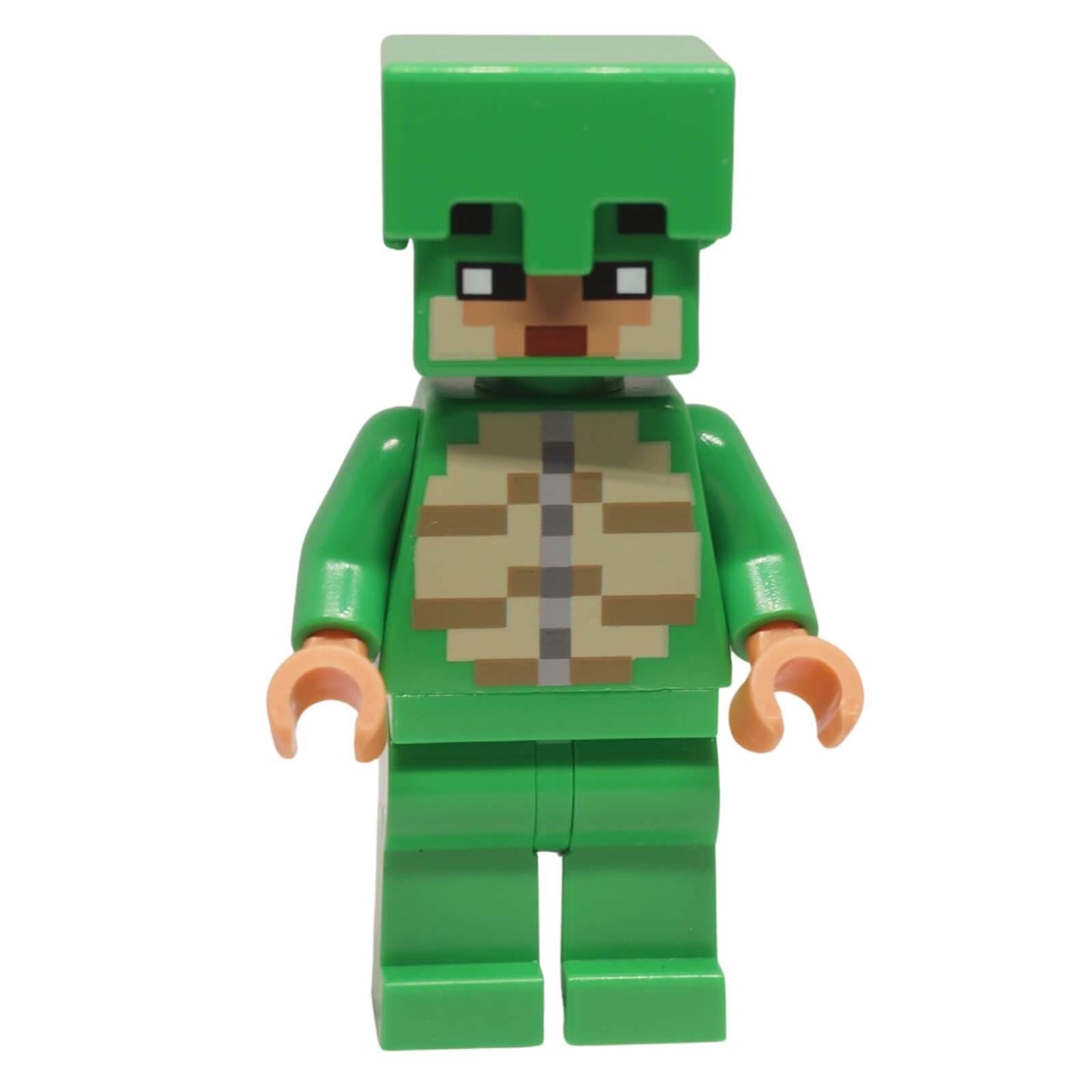 Minecraft minifigurka Turtle Skin Warrior (min162) v zeleném želvím obleku s tištěným pláštěm a hlavou ve stylu bloku
