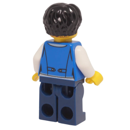 LEGO Vampire Castle Visitor Minifigure bdp241 with blue waistcoat and black hair back view
