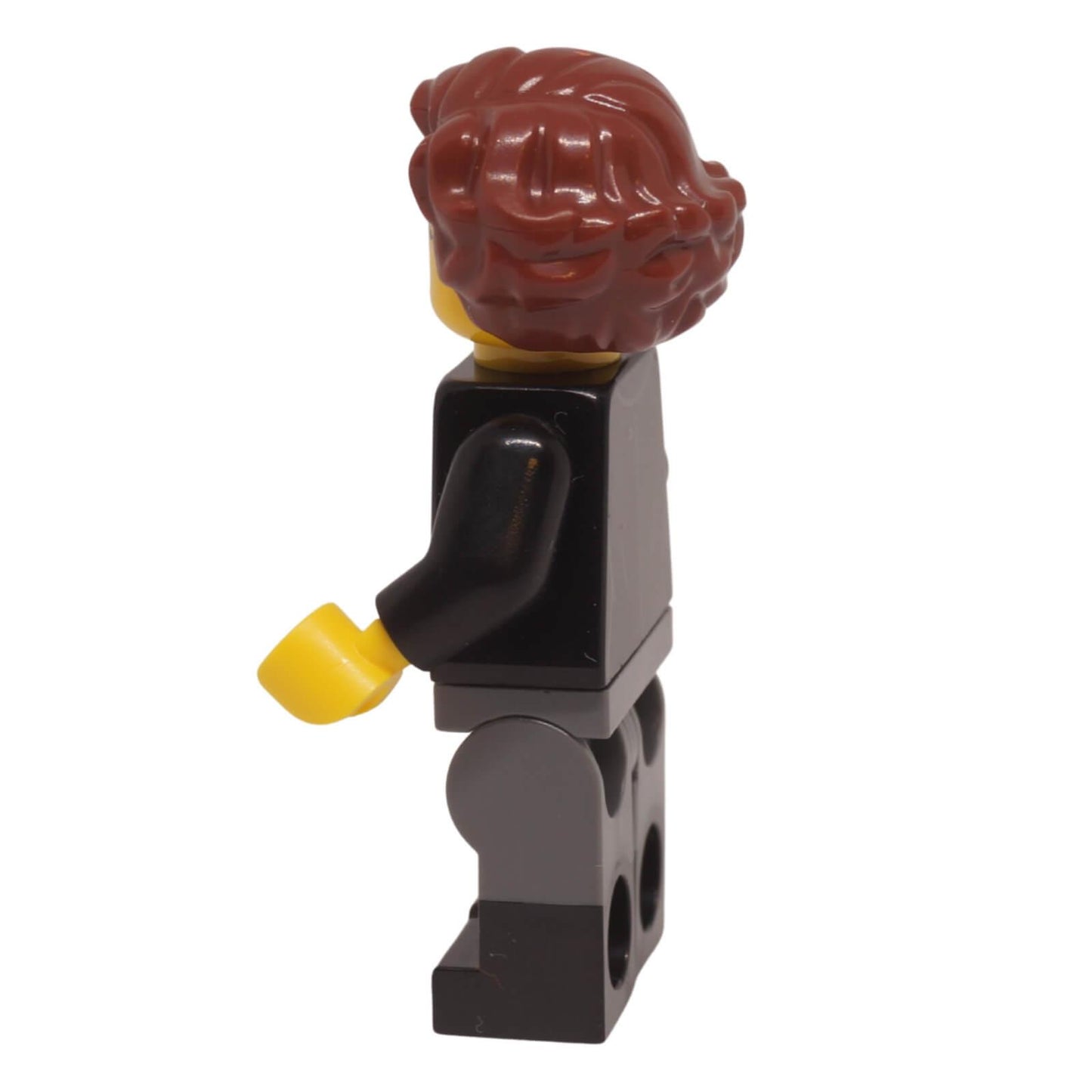 LEGO Vampire Castle Visitor Minifigure bdp234 with black suit jacket and reddish brown hair side view