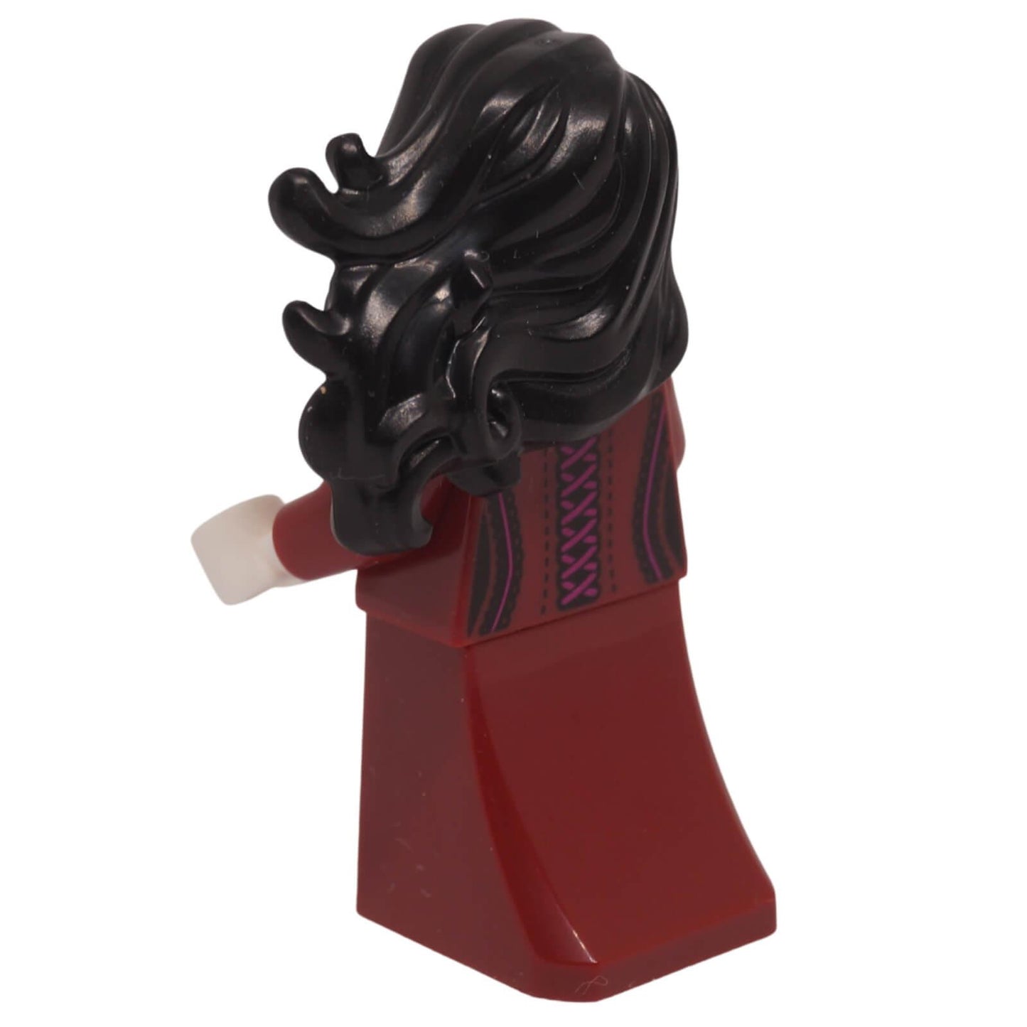 Vampire minifigure dark red dress back view black hair gown fantasy figure twn530
