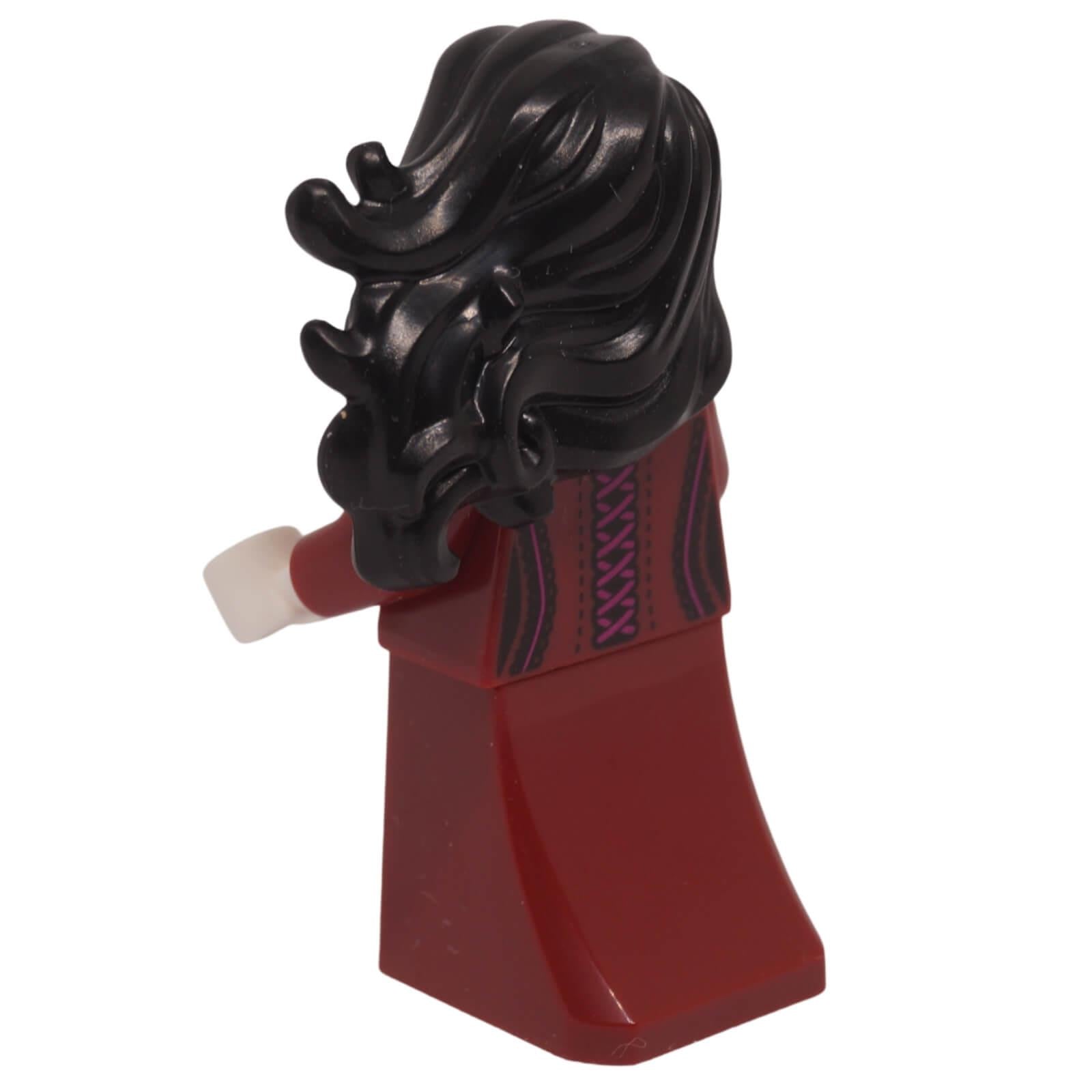 Vampire minifigure dark red dress back view black hair gown fantasy figure twn530
