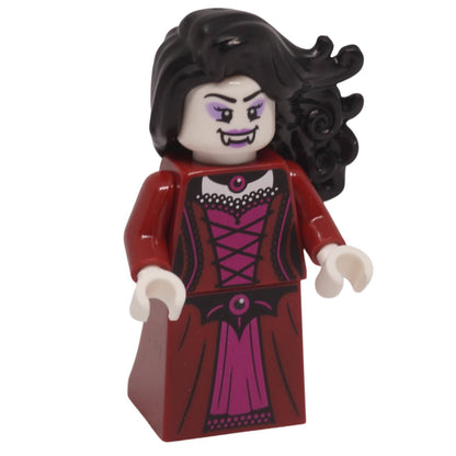 Vampire minifigure dark red dress front view purple eyes gothic fantasy character twn530
