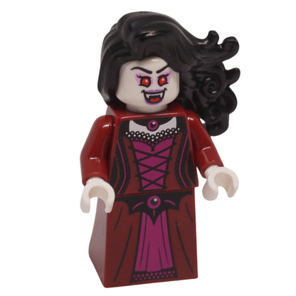 Vampire minifigure dark red dress front view red eyes gothic fantasy character twn530
