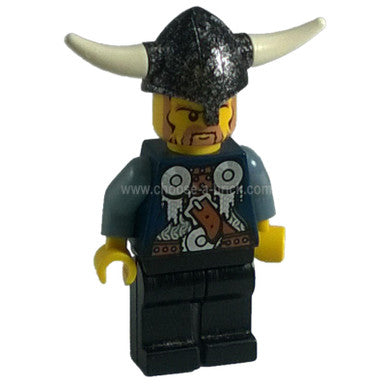 LEGO Viking Warrior minifigure vik016 with pearl dark gray horned helmet