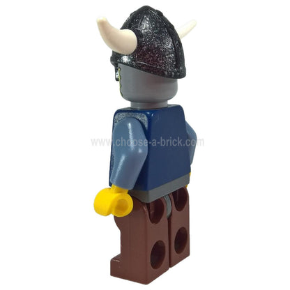 LEGO Viking Warrior minifigure vik024 with horned helmet and armour print - backview