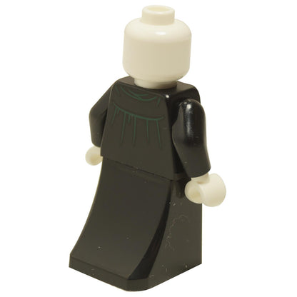 Back view of Lord Voldemort minifigure with white head and black skirt piece