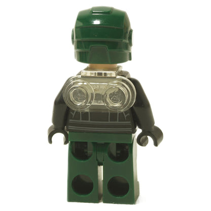LEGO® Vulture minifigure sh0403 back view with dark green helmet and transparent neck bracket with two back studs close-up