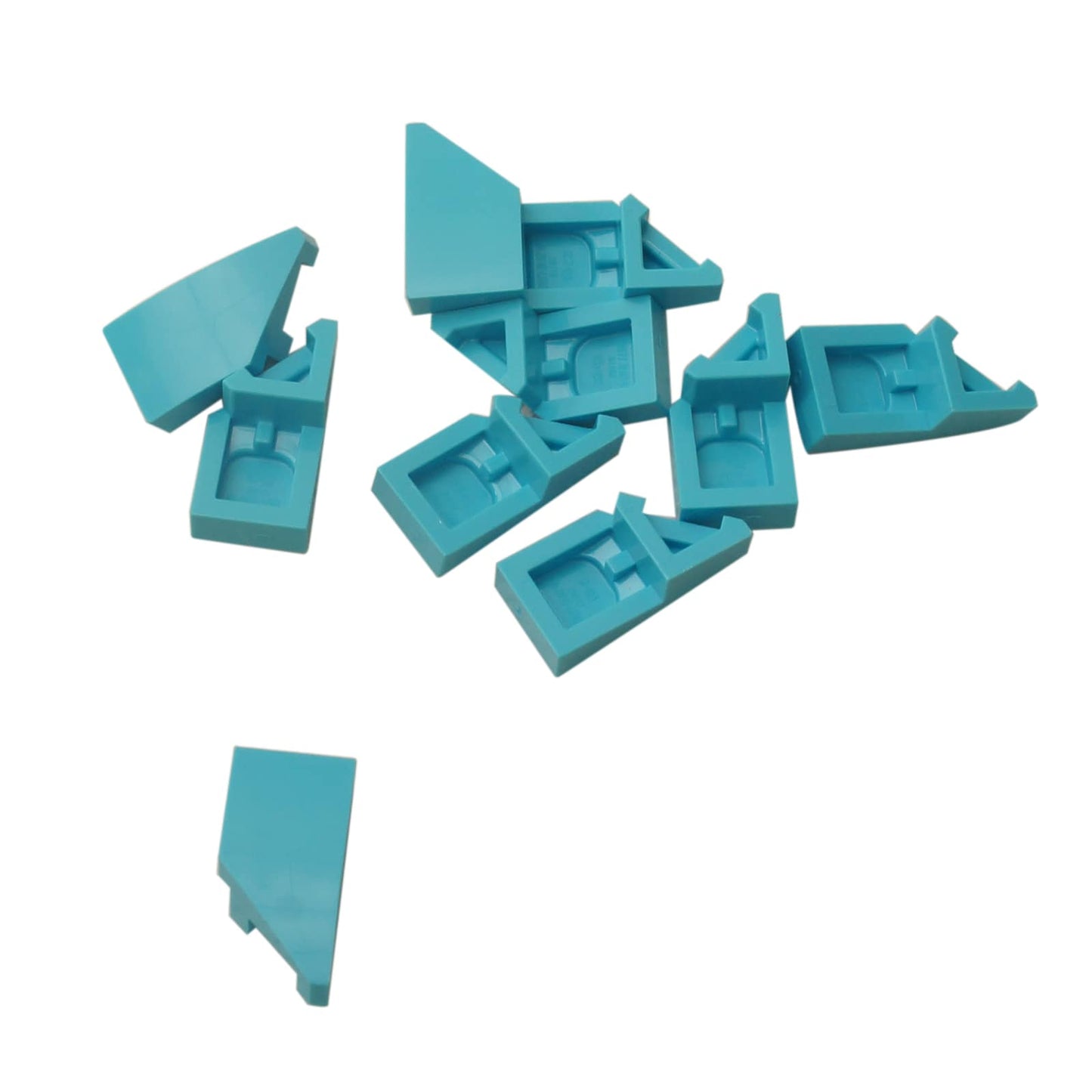 Medium azure LEGO® wedge 2 x 1 x 2/3 right, part 29119, angled plate piece for slopes and structural detail
