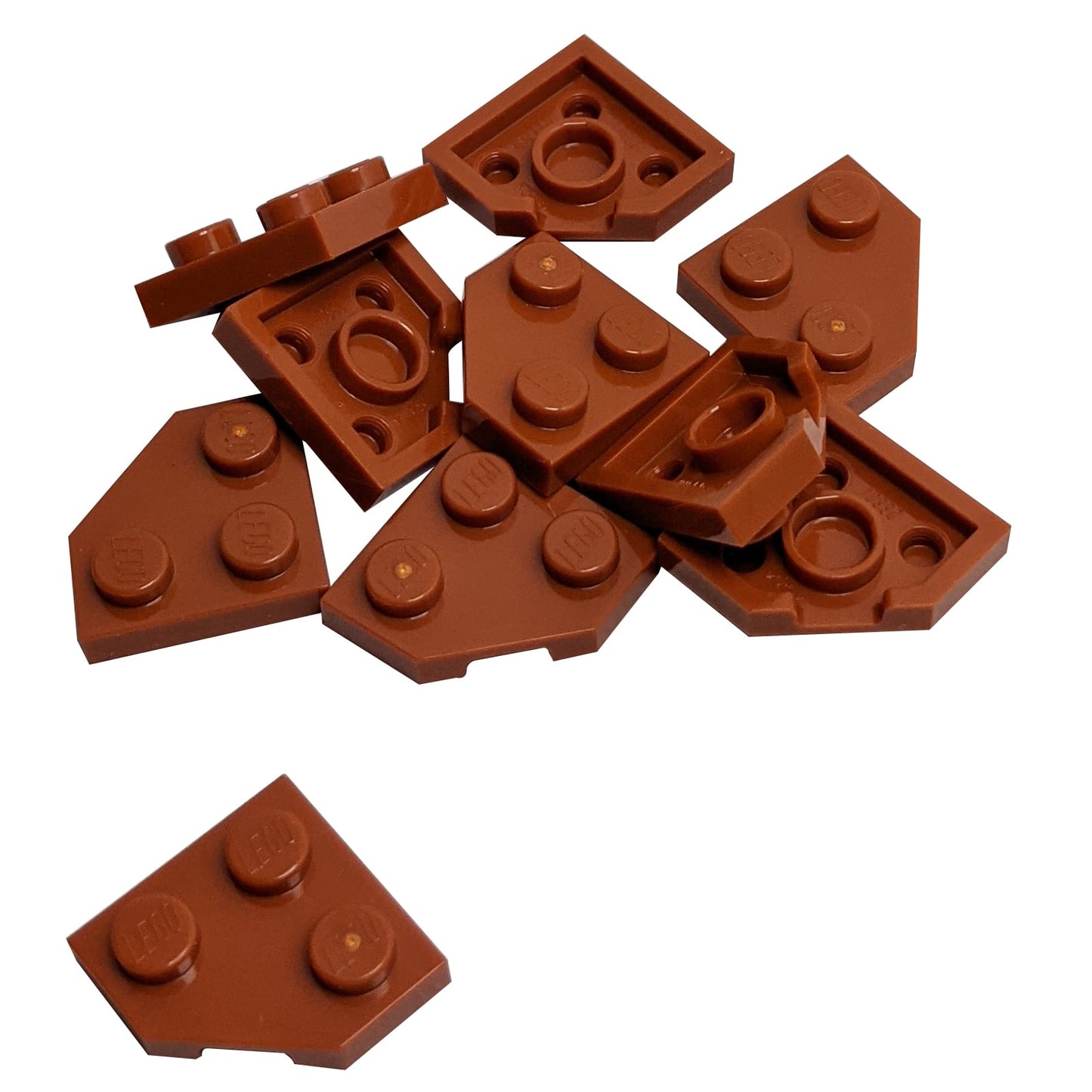 Wedge Plate 2 x 2 Cut Corner in dark orange LEGO® piece, part 26601, angled corner plate for building detail
