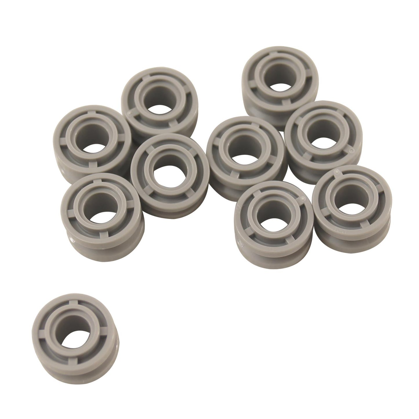 LEGO Wheel 11mm diameter x 8mm width with a center groove (Part 42610) for small vehicles and pulleys in light bluish gray.