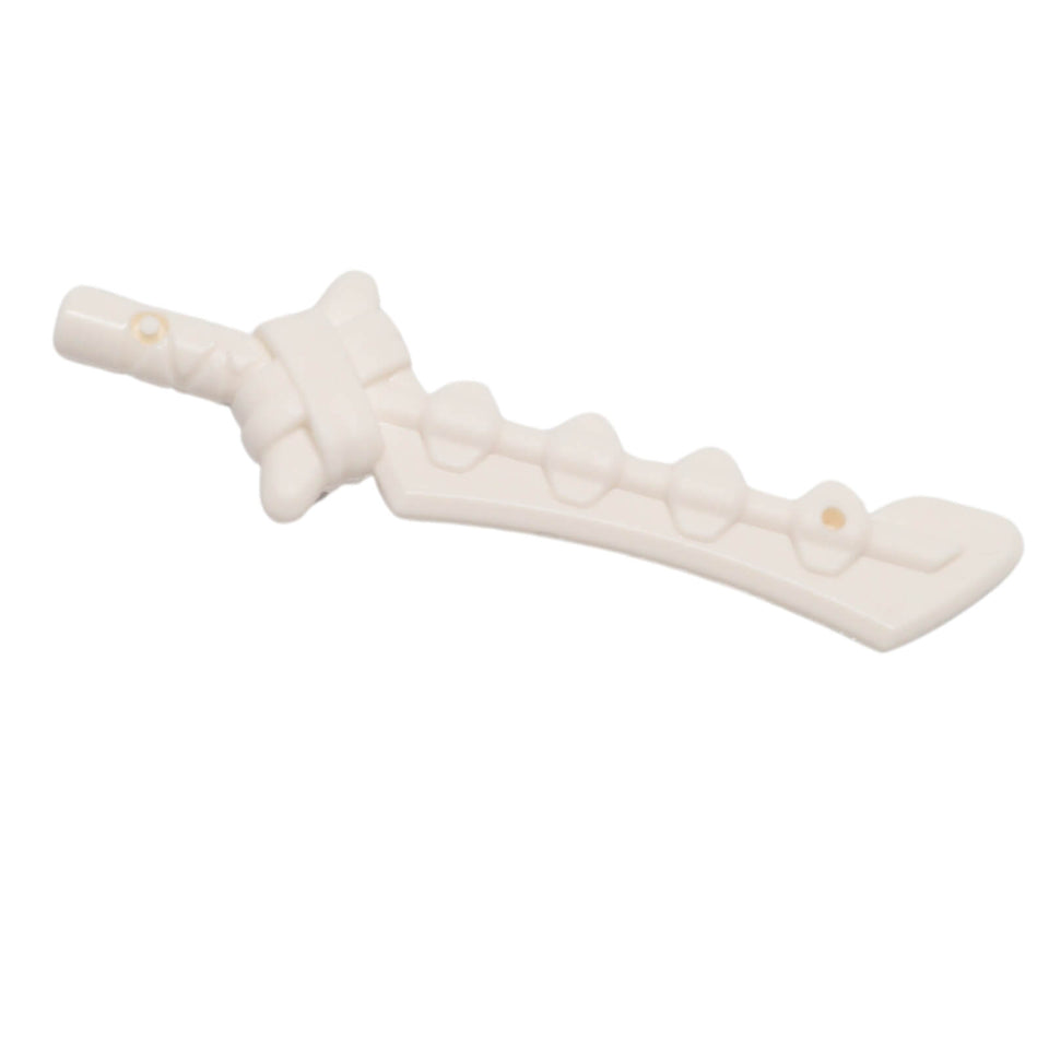 White LEGO bone sword minifigure weapon with curved blade and raised bone details