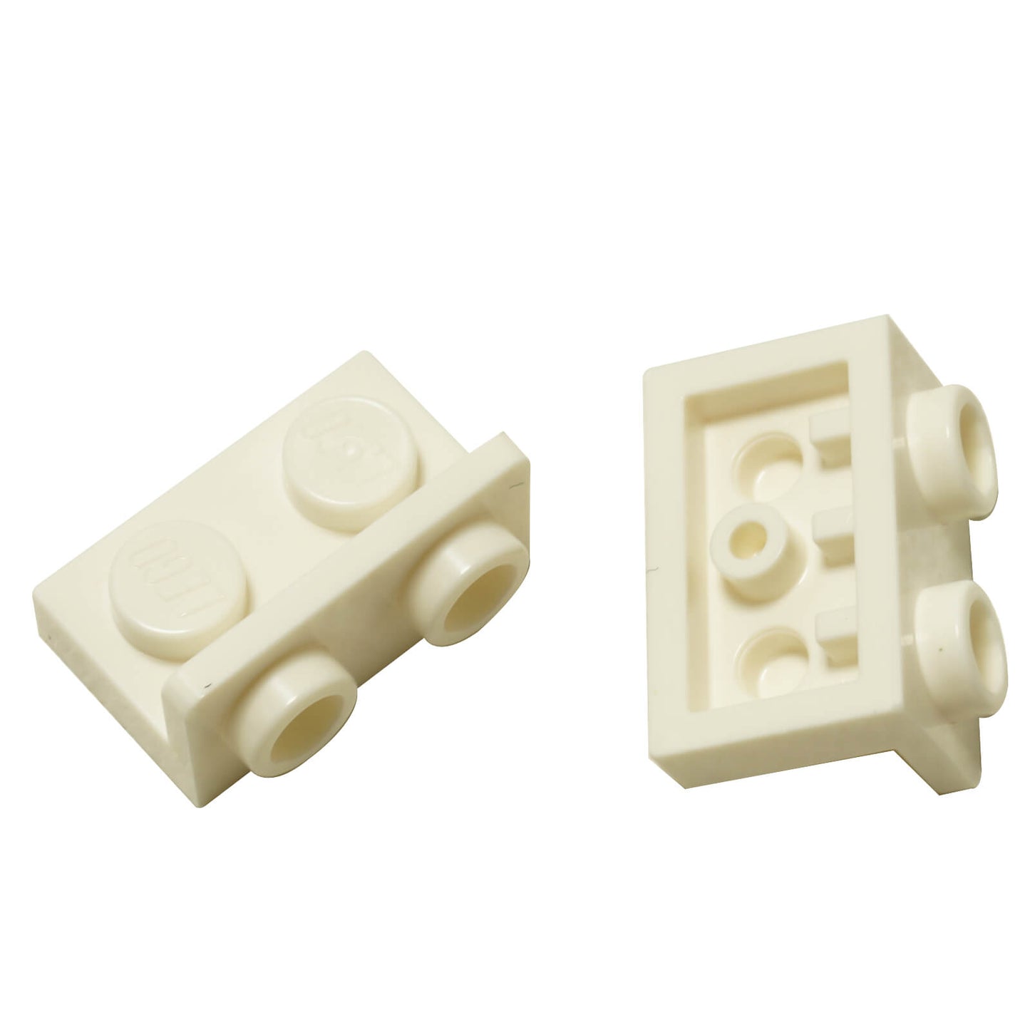 White inverted bracket 1 x 2 - 1 x 2 part 99780, offset building element for compact SNOT construction
