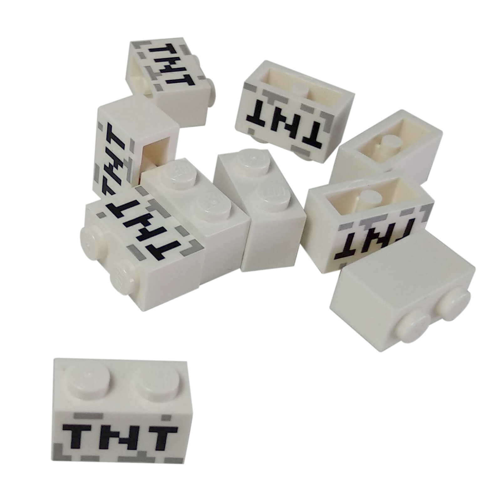 LEGO® white 1 × 2 brick with black pixelated TNT printed decoration