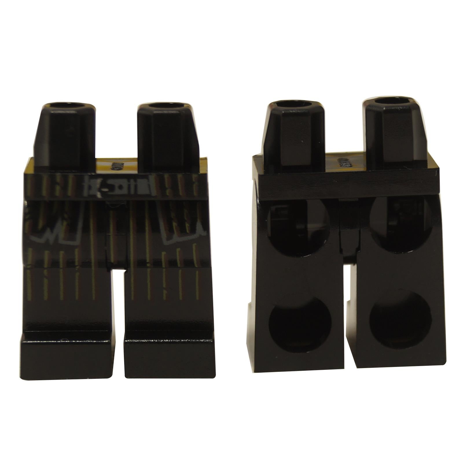 Minifigure hips and legs with white and brown striped robe pattern.
