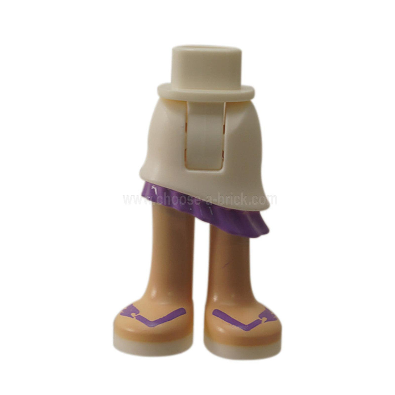 Putih Pinggul Mini Doll dan Skirt Bertingkat Asimetri, Lavender Sederhana Ruffle, Nougat Terang Kaki dan Corak Lavender Sederhana Sandal