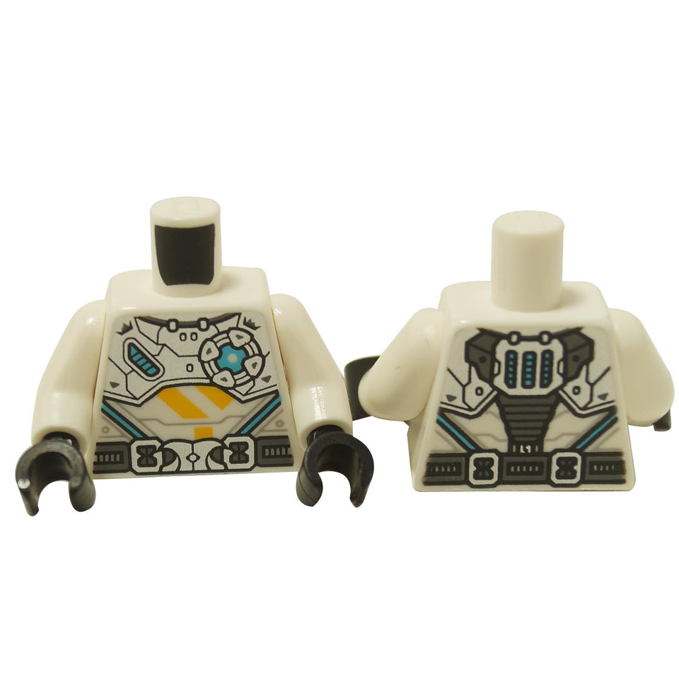 White minifigure torso with silver armor detailing and Ninjago Z symbol, shown front and back on white background
