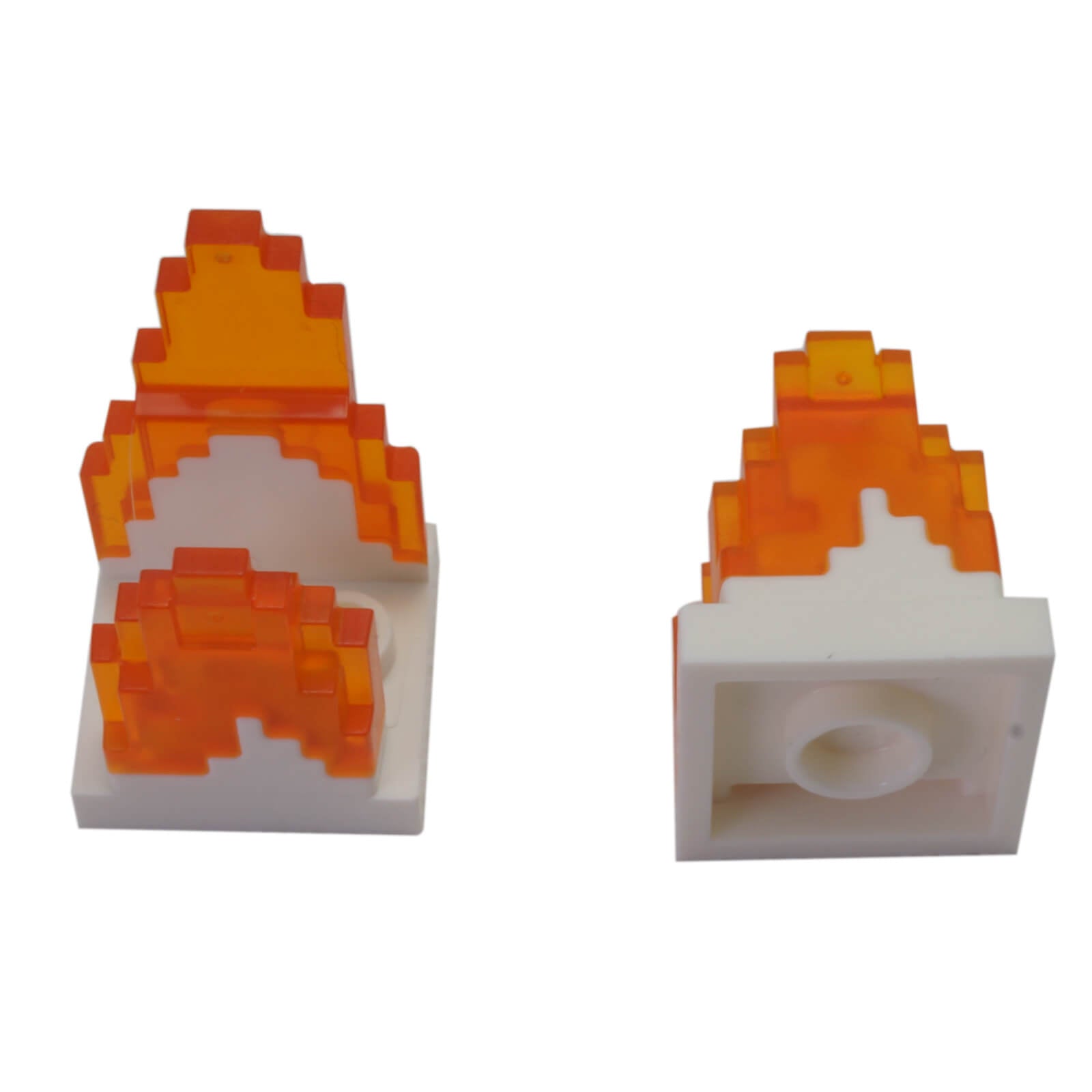 LEGO® white modified plate 41685 with pixelated trans-orange fire effect