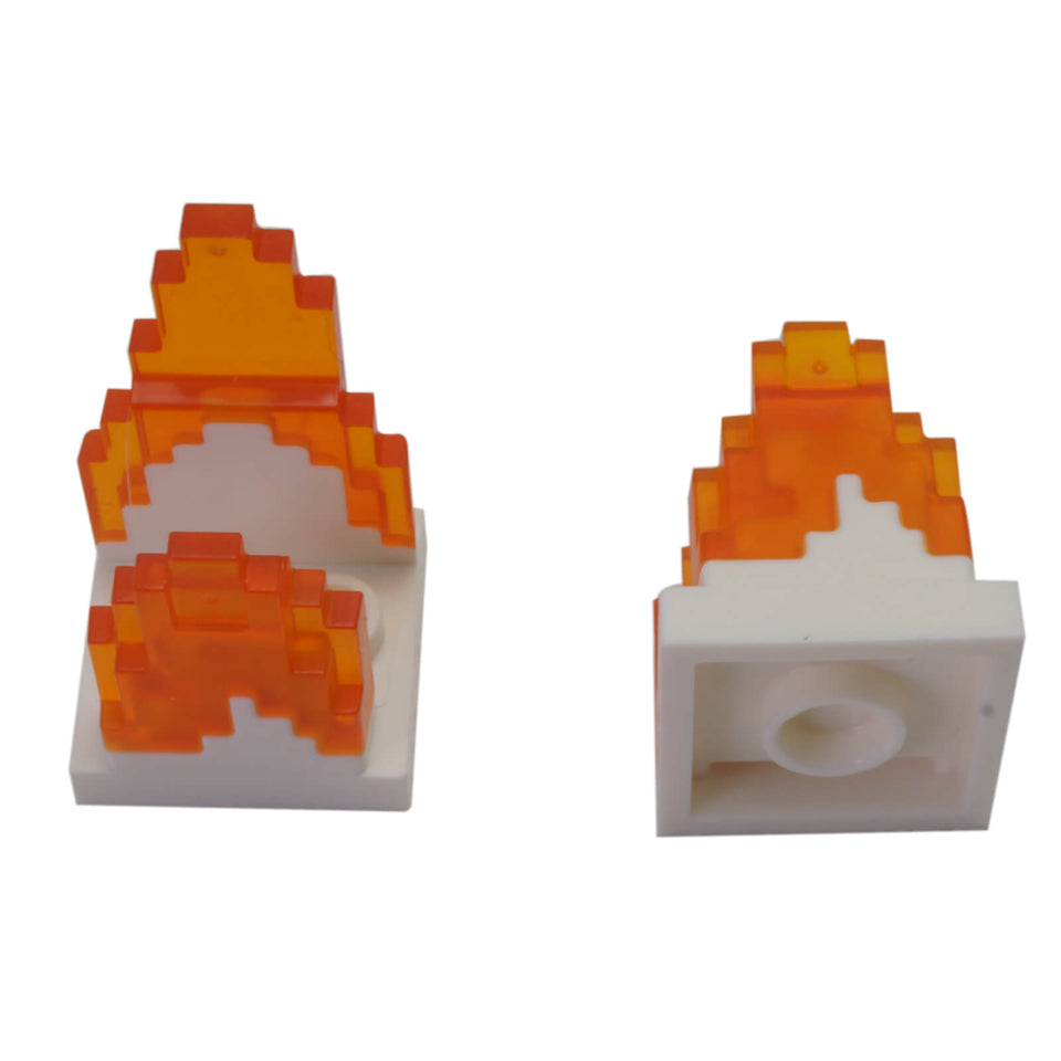 LEGO® white modified plate 41685 with pixelated trans-orange fire effect