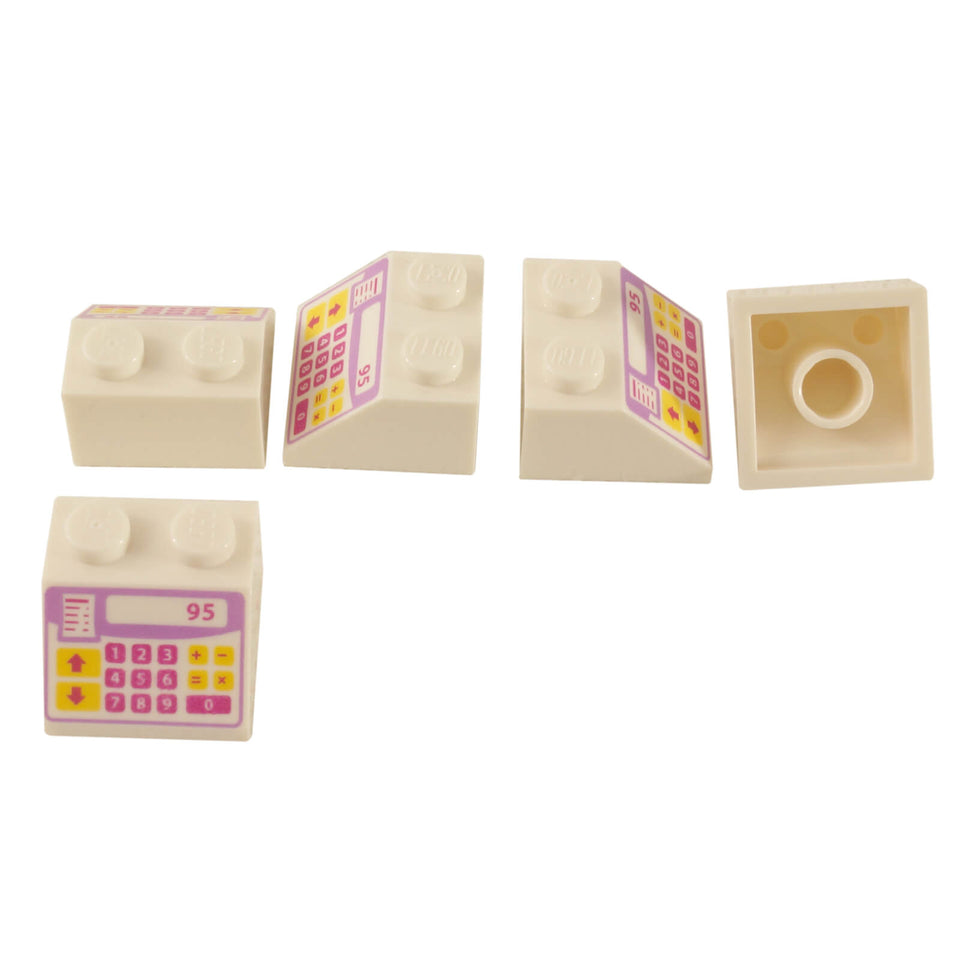 LEGO® white 45° 2 × 2 slope with printed cash register and point-of-sale keypad