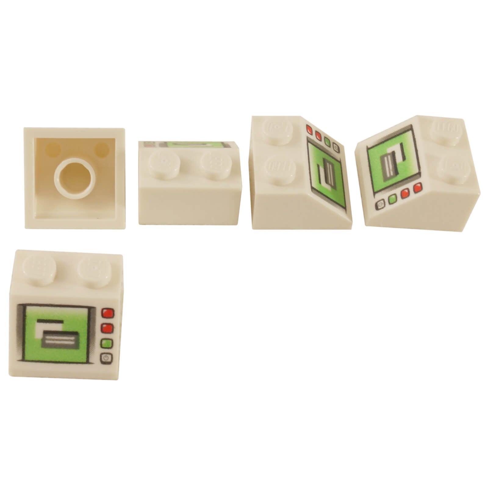 LEGO® white 45° 2 × 2 slope with printed computer screen and control panel interface