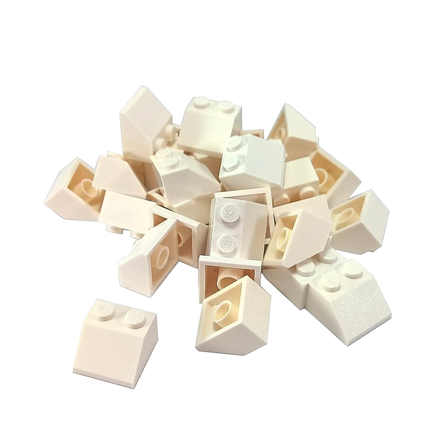 White 45 degree slope brick 2 x 2 for angled builds, roofs and shaping
