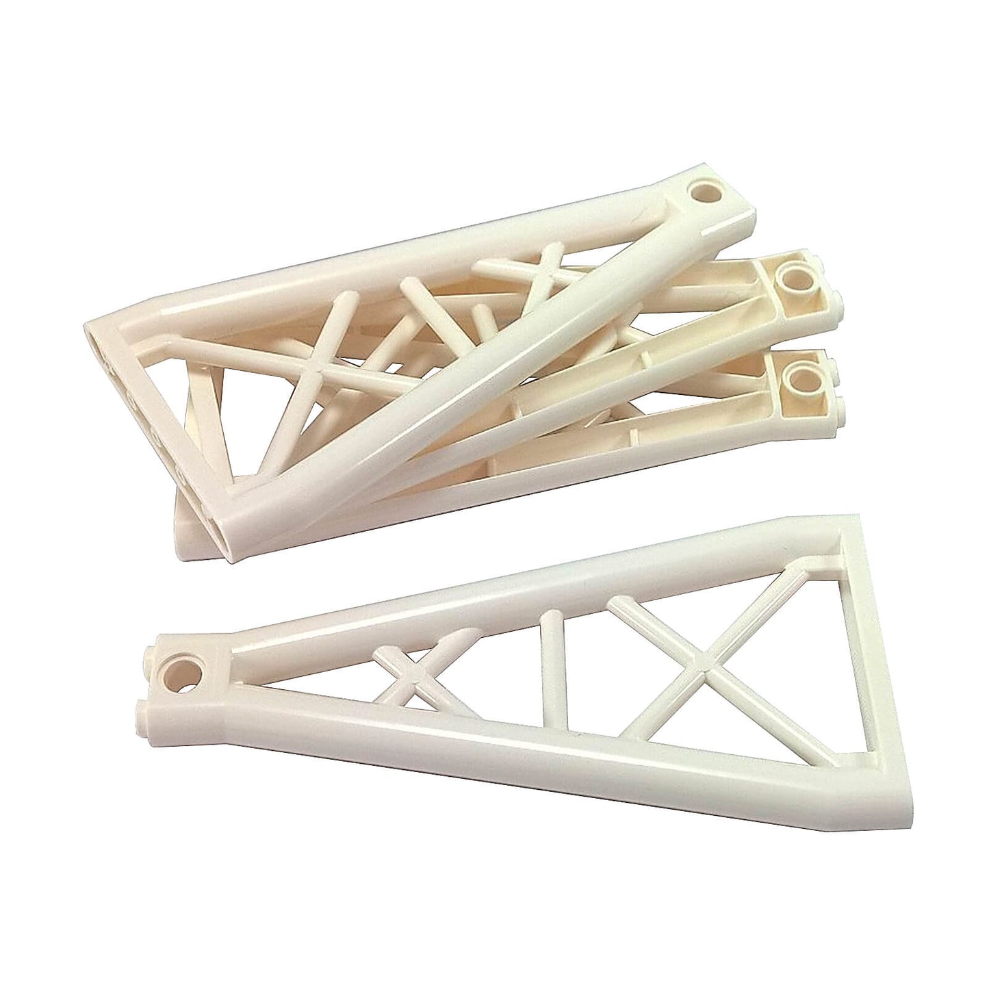 White triangular girder support piece 1x6x10, lattice frame element for structural builds and scaffolding.
