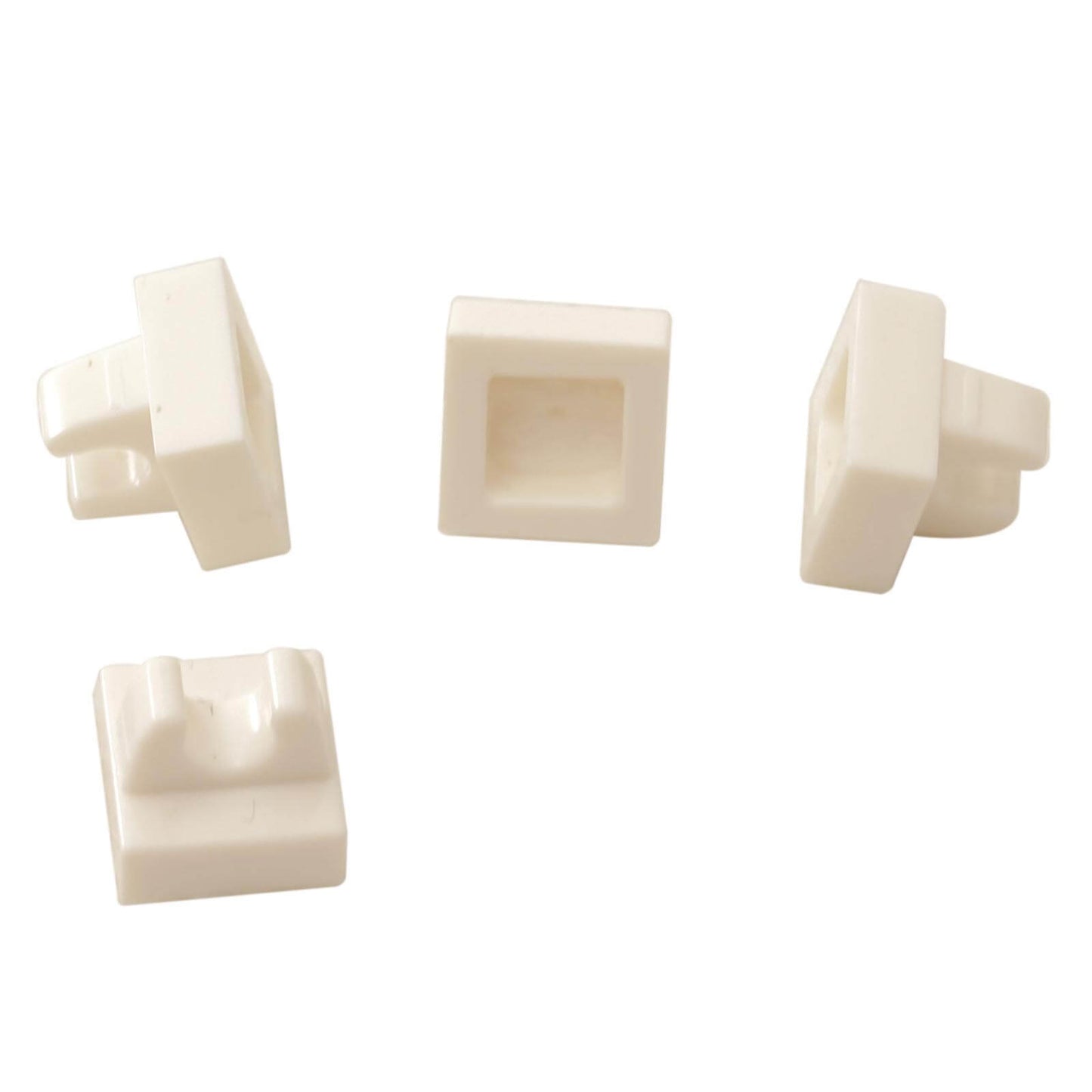White modified 1x1 tile with clip attachment, small connector piece for holding accessories and details
