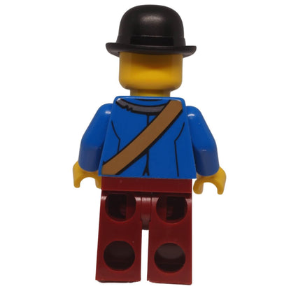 LEGO Wild West bandit minifigure bdp192 blue jacket bowler hat, back view