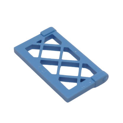 Medium blue Window Pane 1 x 2 x 3 with lattice grid pattern and thick side tabs, part 60607