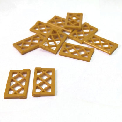 Pearl gold Window Pane 1 x 2 x 3 with lattice grid pattern and thick side tabs, part 60607